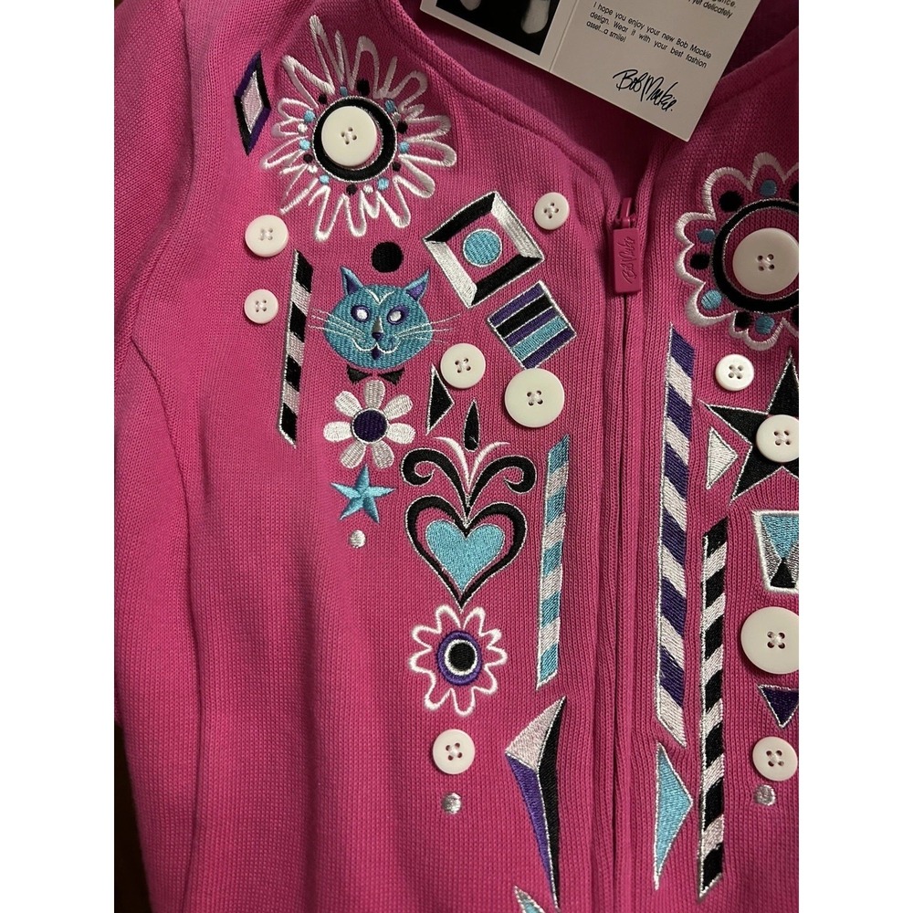 Bob Mackie Wearable Art Zip Front Cardigan Embroidered & Buttons Sz XL - Picture 8 of 9
